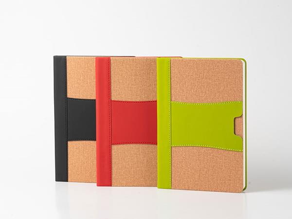 Cuadernos de cuero de dos colores en contraste, bolsillo porta tarjetas, 80 páginas rayadas